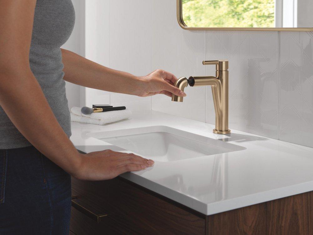 Single Handle Monoblock Bathroom Sink Faucet in Champagne Bronze 