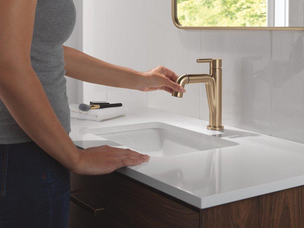 Single Handle Monoblock Bathroom Sink Faucet in Champagne Bronze 
