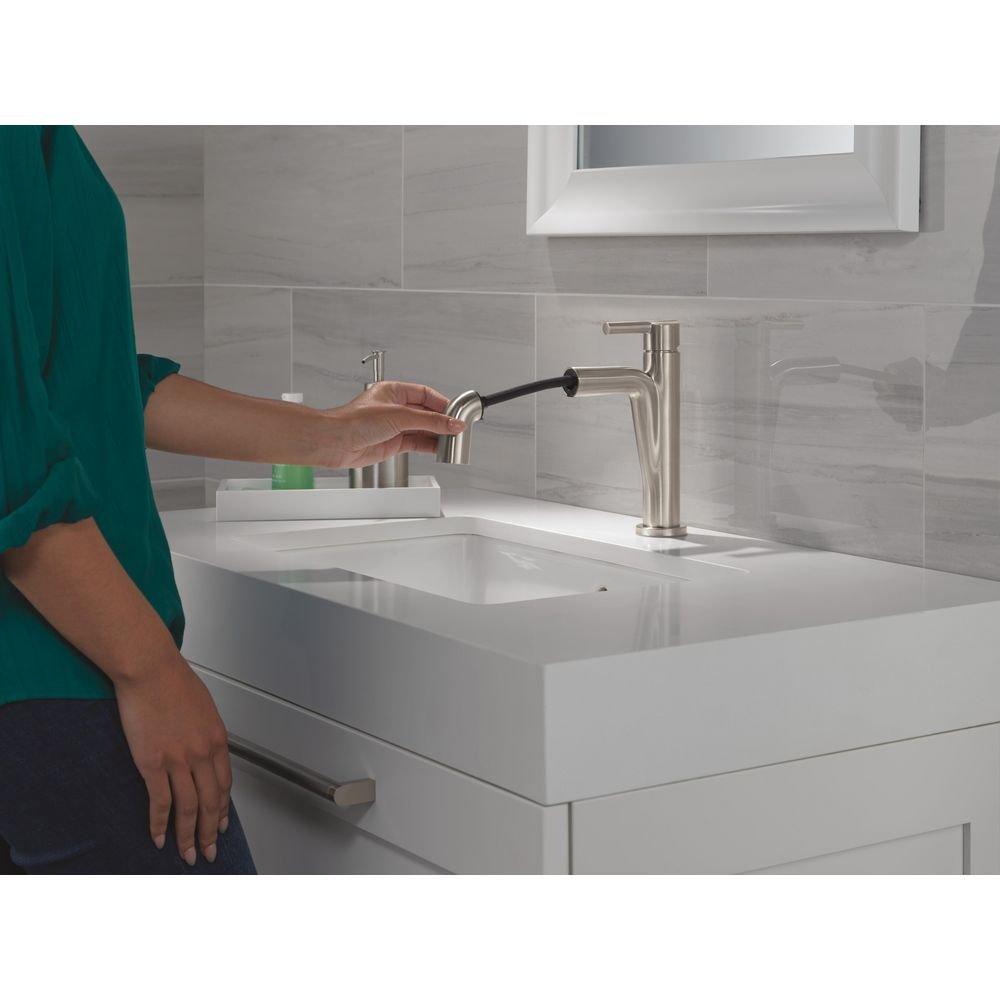 Single Handle Monoblock Bathroom Sink Faucet in Stainless 