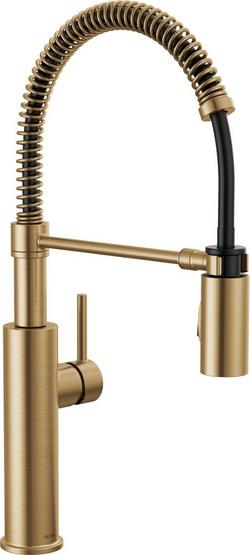 Single Handle Pull Down Kitchen Faucet in Champagne Bronze