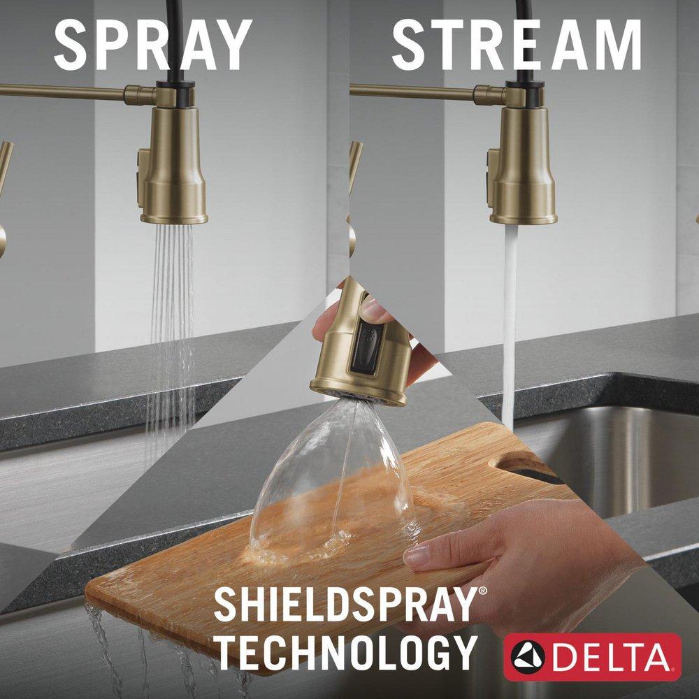 Single Handle Pull Down Kitchen Faucet in Champagne Bronze 