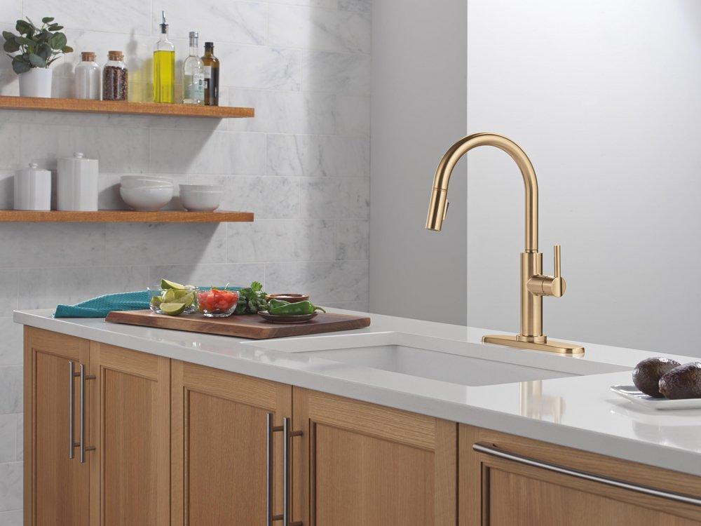 Single Handle Pull Down Kitchen Faucet in Champagne Bronze 