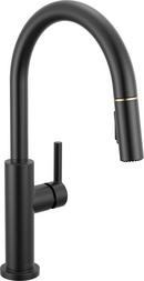Single Handle Pull Down Kitchen Faucet in Matte Black with Champagne Bronze