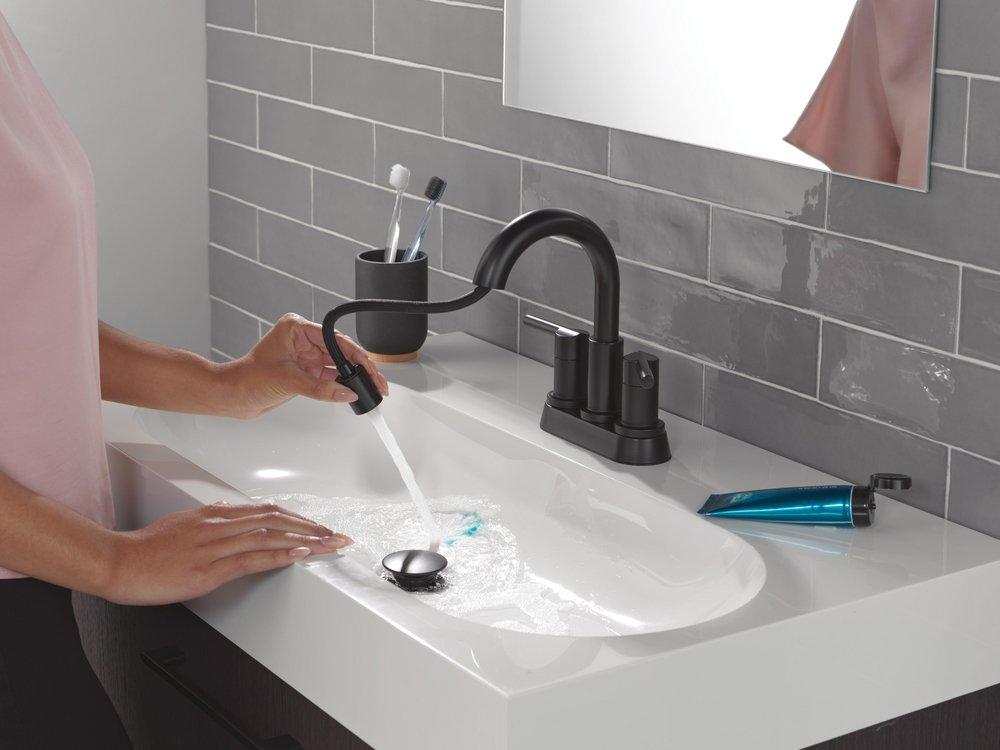 Two Handle Centerset Bathroom Sink Faucet in Matte Black 