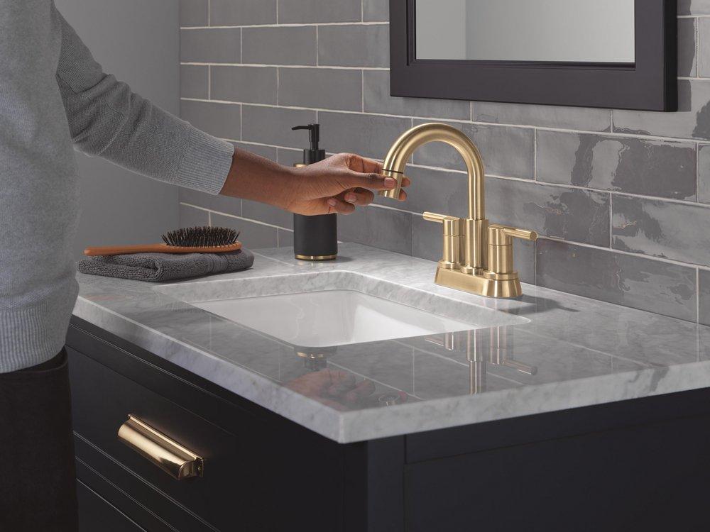 Two Handle Centerset Bathroom Sink Faucet in Champagne Bronze 