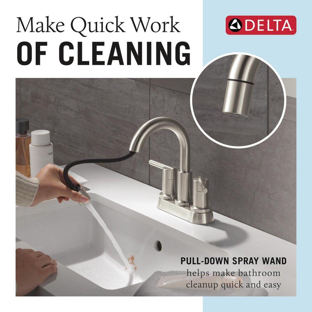 Two Handle Centerset Bathroom Sink Faucet in Stainless 