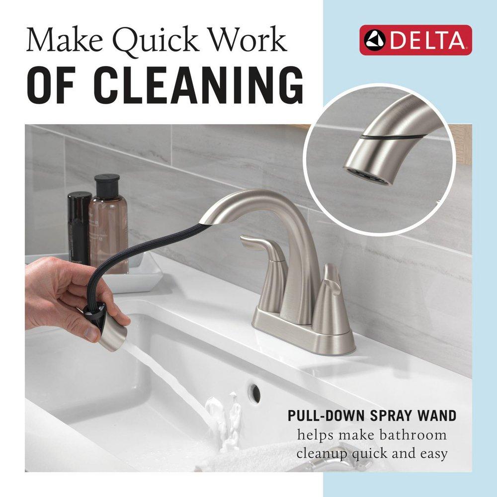 Two Handle Centerset Bathroom Sink Faucet in SpotShield&reg; Brushed Nickel 