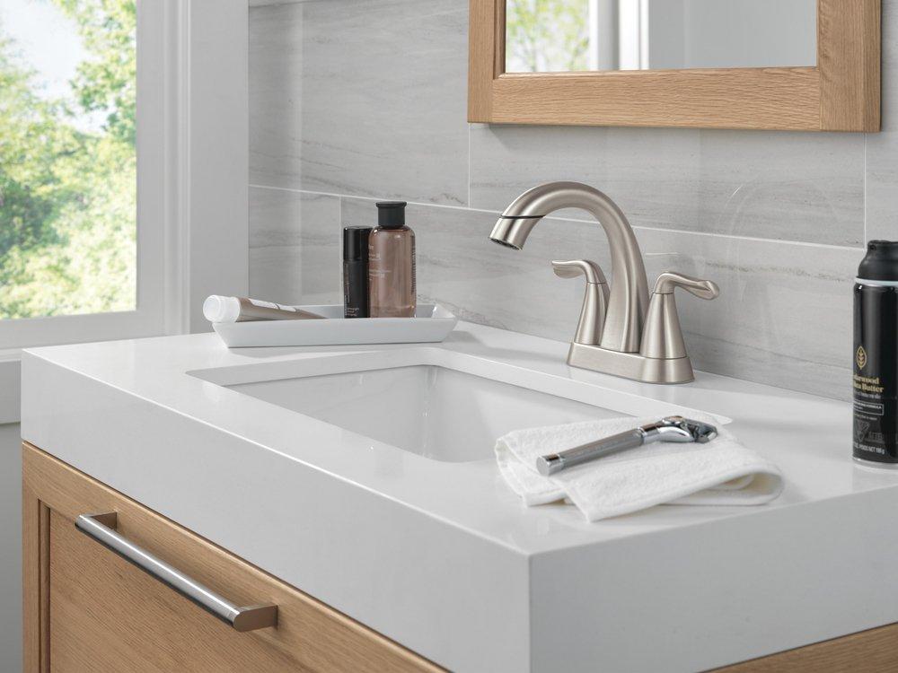 Two Handle Centerset Bathroom Sink Faucet in SpotShield&reg; Brushed Nickel 