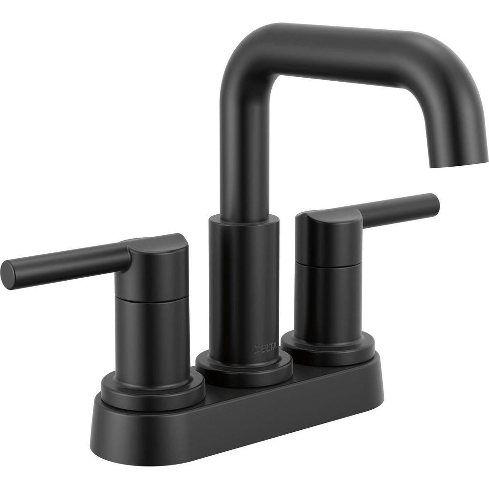 Two Handle Centerset Bathroom Sink Faucet in Matte Black 