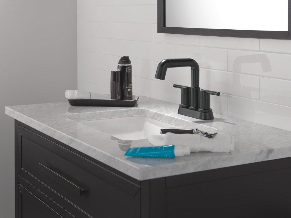 Two Handle Centerset Bathroom Sink Faucet in Matte Black 