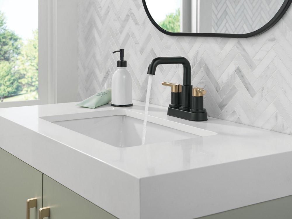 Two Handle Centerset Bathroom Sink Faucet in Matte Black/Champagne Bronze 