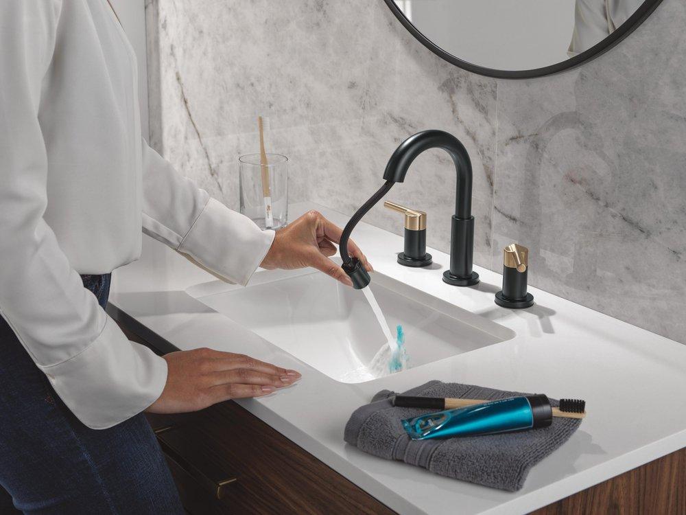 Two Handle Widespread Bathroom Sink Faucet in Matte Black/Champagne Bronze 