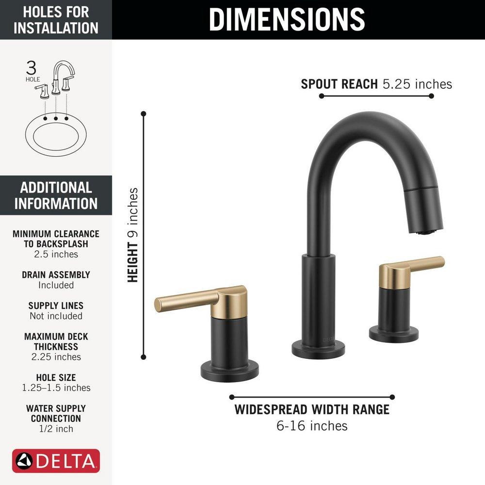 Two Handle Widespread Bathroom Sink Faucet in Matte Black/Champagne Bronze 