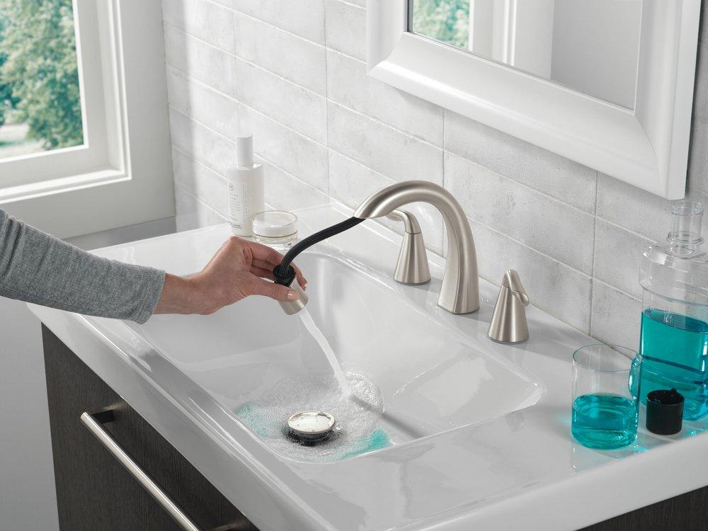 Two Handle Widespread Bathroom Sink Faucet in SpotShield&reg; Brushed Nickel 