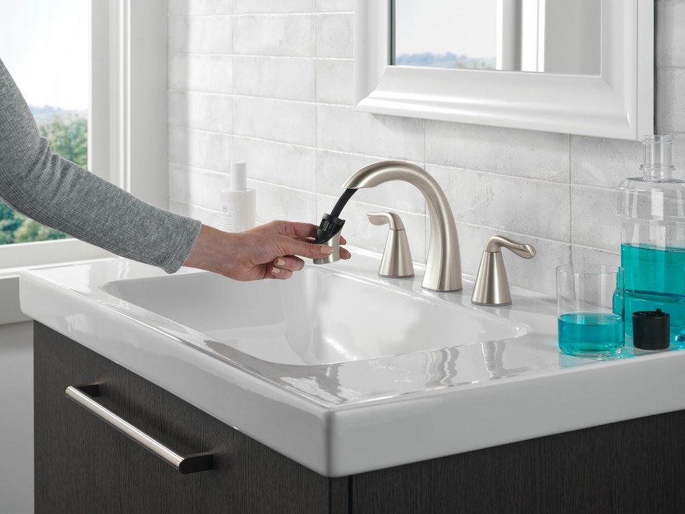 Two Handle Widespread Bathroom Sink Faucet in SpotShield&reg; Brushed Nickel 