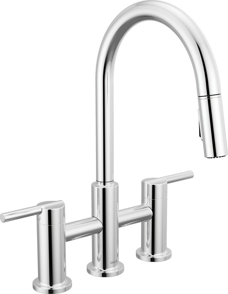DELTA NICOLI TWO HANDLE PULL-DOWN BRIDGE KITCHEN FAUCET 