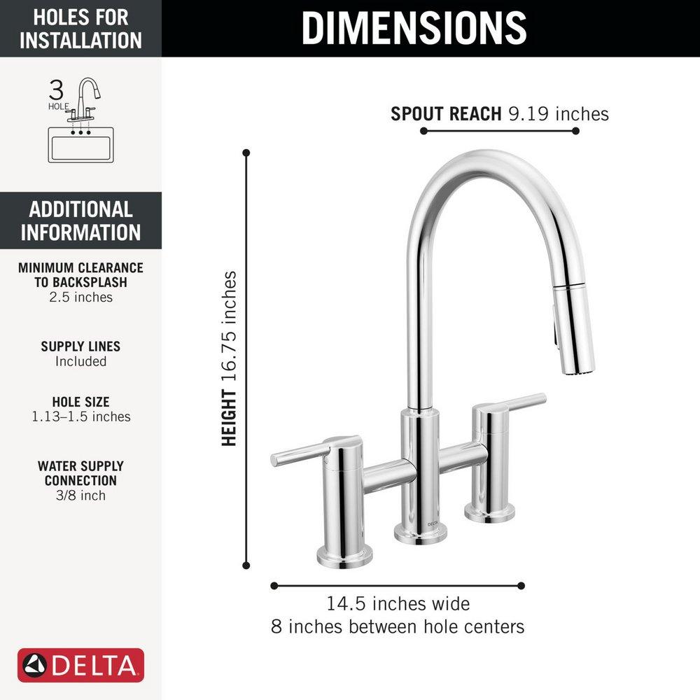 Single Handle Bridge Kitchen Faucet in Chrome 