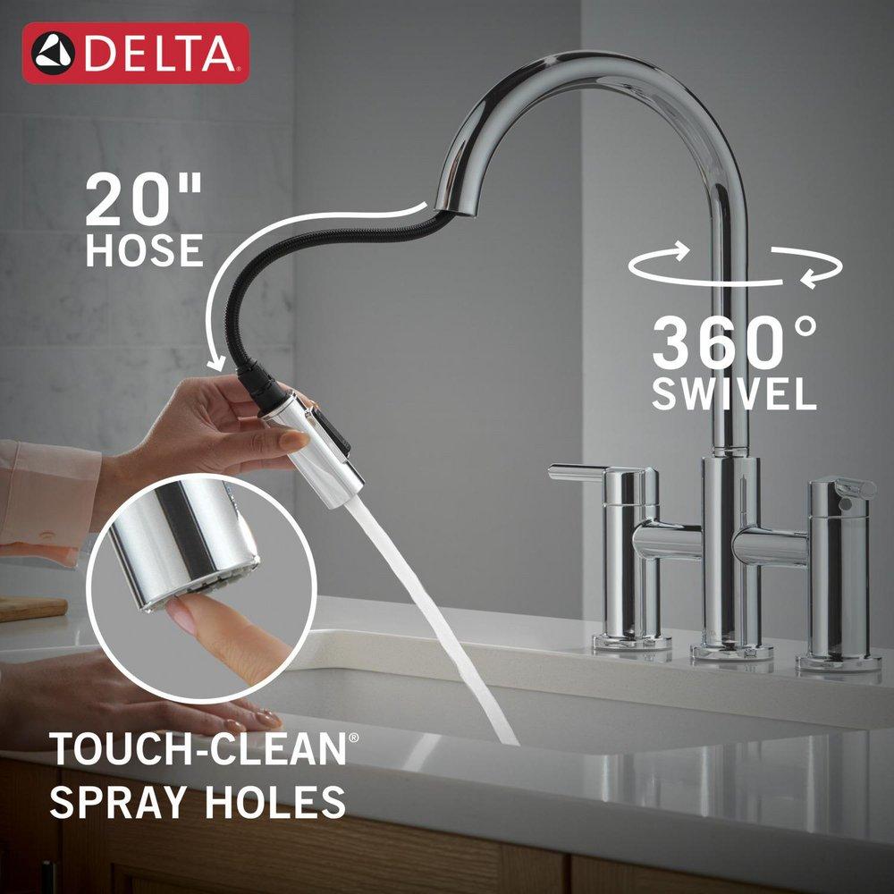 Single Handle Bridge Kitchen Faucet in Chrome 