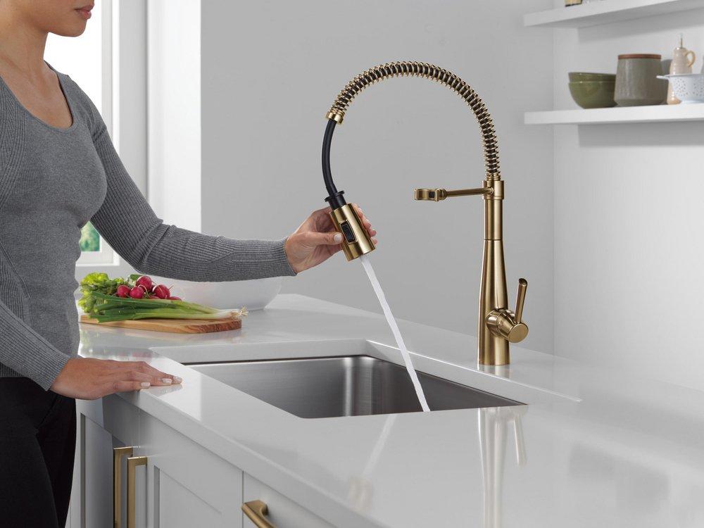 Single Handle Pull Down Kitchen Faucet in Champagne Bronze 