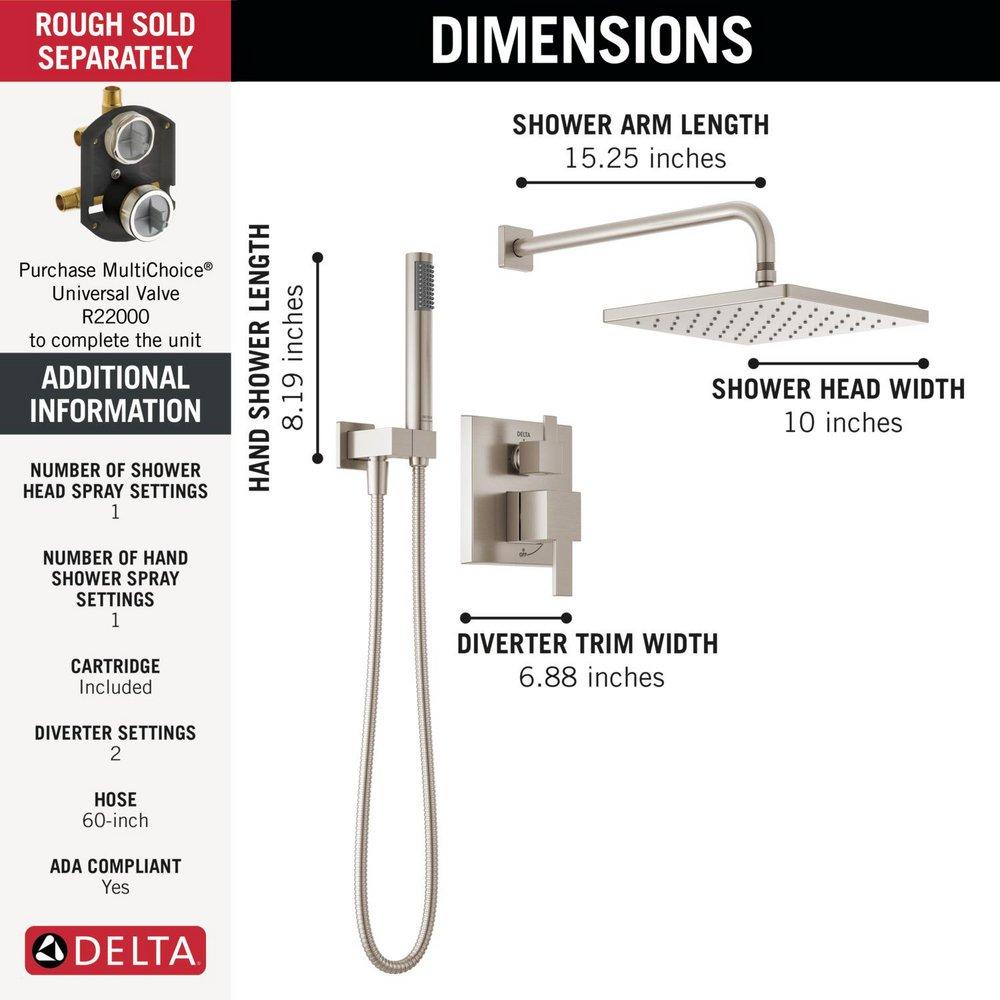 Delta Faucet SpotShield Brushed Nickel Two Handle Single Function Shower System 