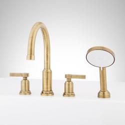 Two Handle Roman Tub Faucet with Hand Shower in Aged Brass (Trim Only)
