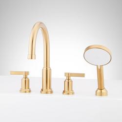 Two Handle Roman Tub Faucet with Hand Shower in Brushed Gold (Trim Only)