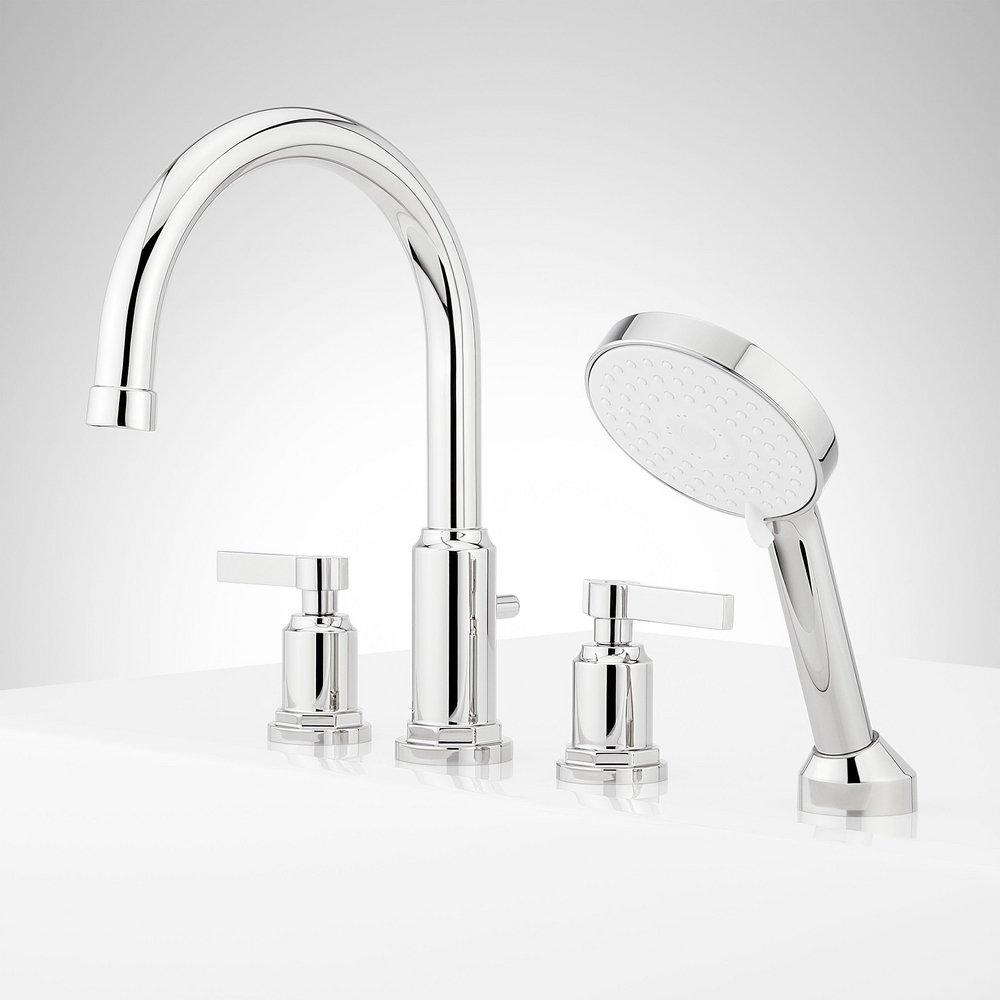 Signature Hardware Chrome Two Handle Roman Tub Faucet with Hand Shower (Trim Only) 