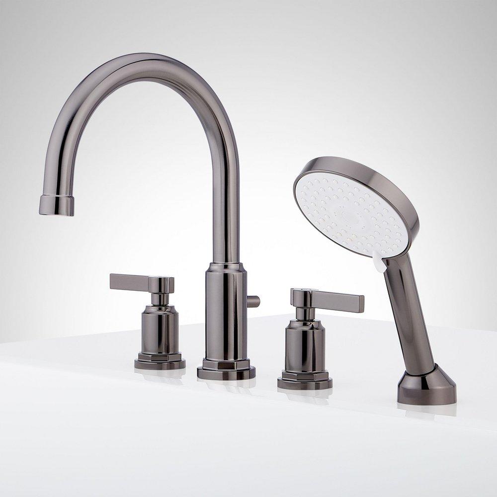 Signature Hardware Gunmetal Two Handle Roman Tub Faucet with Hand Shower (Trim Only) 