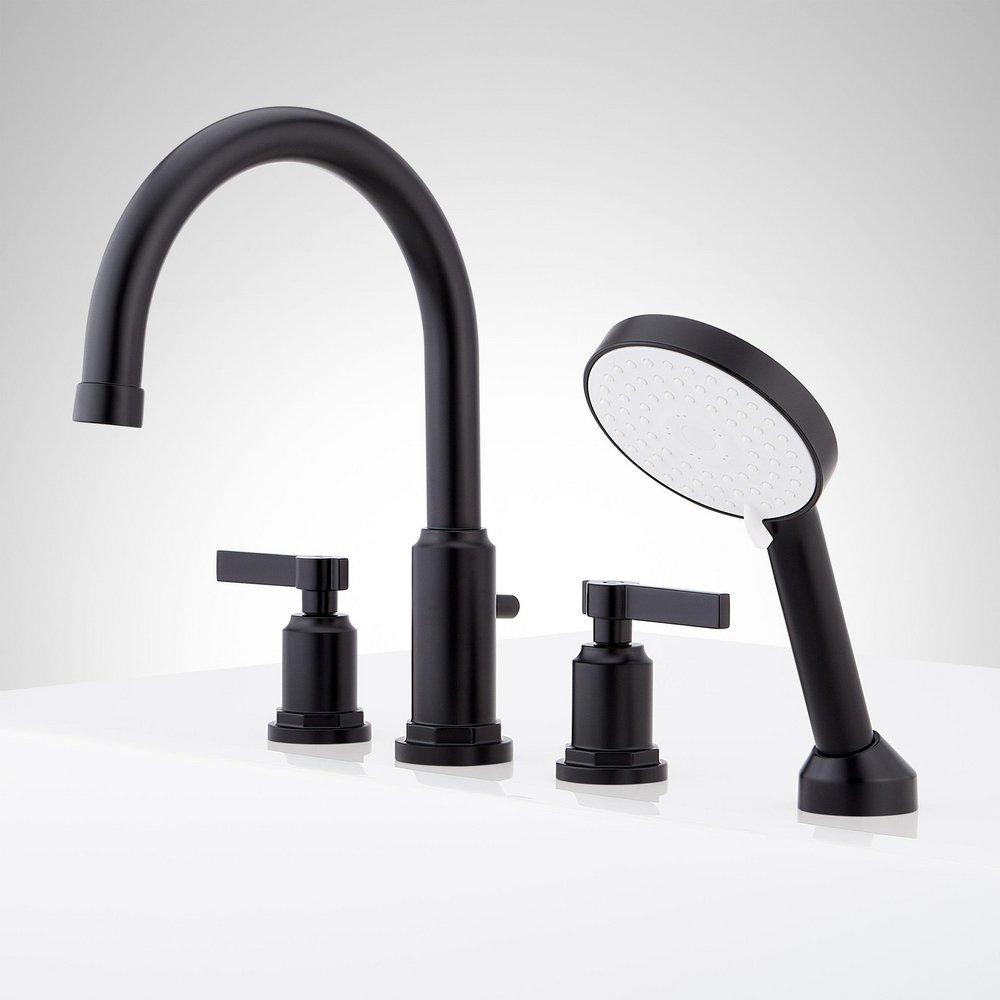Signature Hardware Matte Black Two Handle Roman Tub Faucet with Hand Shower (Trim Only) 