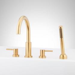 Two Handle Roman Tub Filler Faucet with Hand Shower in Brushed Gold (Trim Only)