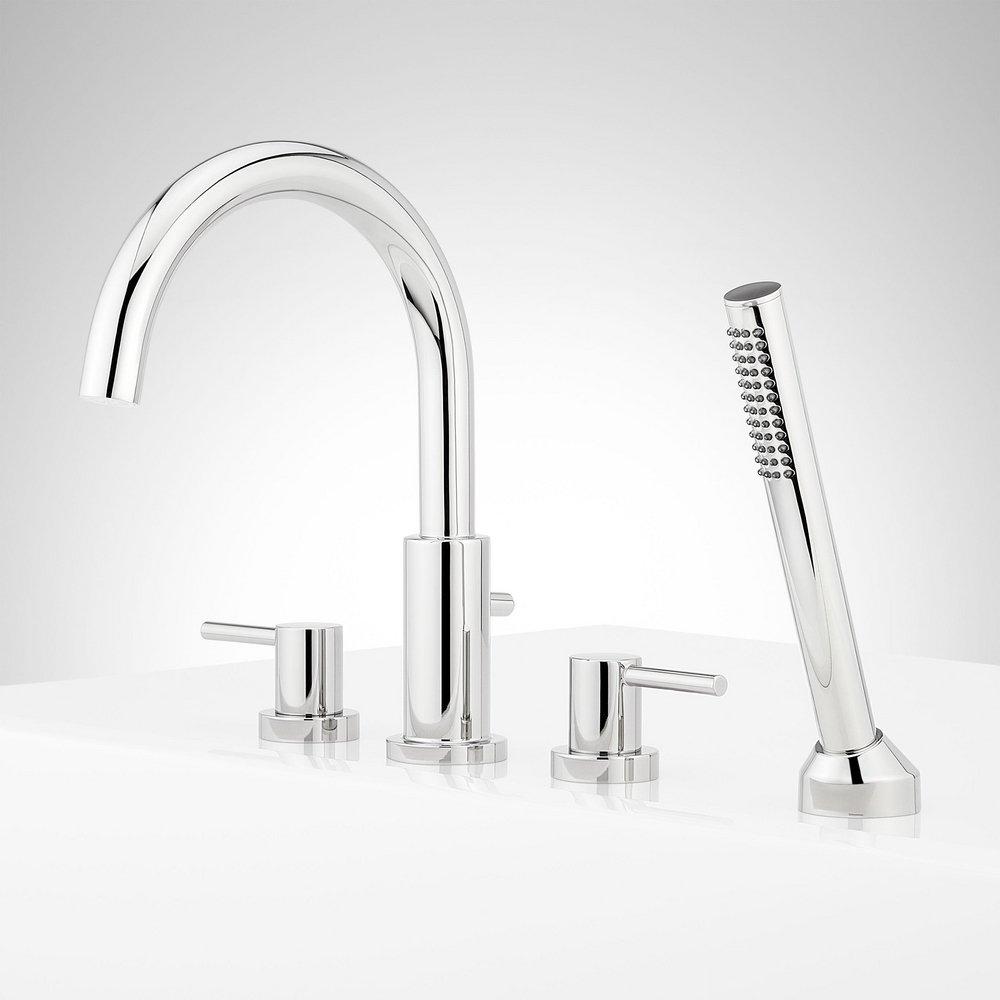 Signature Hardware Chrome Two Handle Roman Tub Filler Faucet with Hand Shower (Trim Only) 