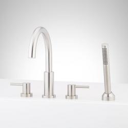 Two Handle Roman Tub Filler Faucet with Hand Shower in Brushed Nickel (Trim Only)