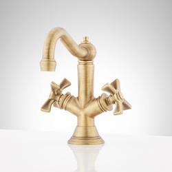 Two Handle Monoblock Bathroom Sink Faucet in Aged Brass