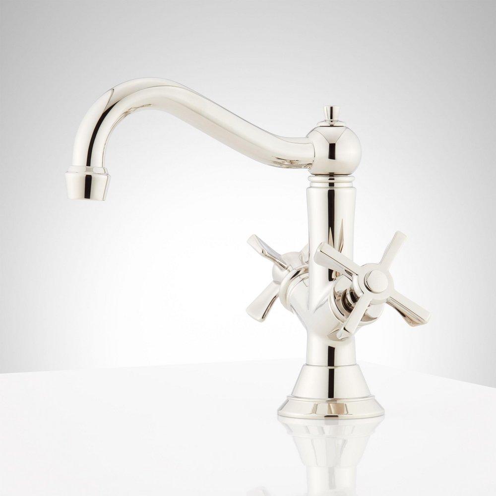Signature Hardware Polished Nickel Two Handle Monoblock Bathroom Sink Faucet 