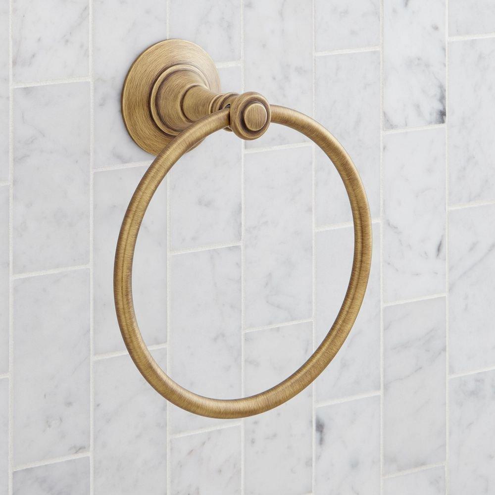 Signature Hardware Aged Brass Towel Ring 