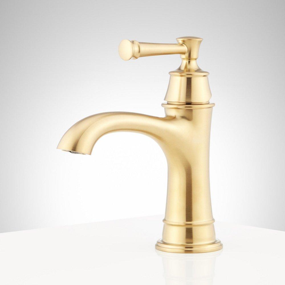 Signature Hardware Brushed Gold Single Handle Monoblock Bathroom Sink Faucet 