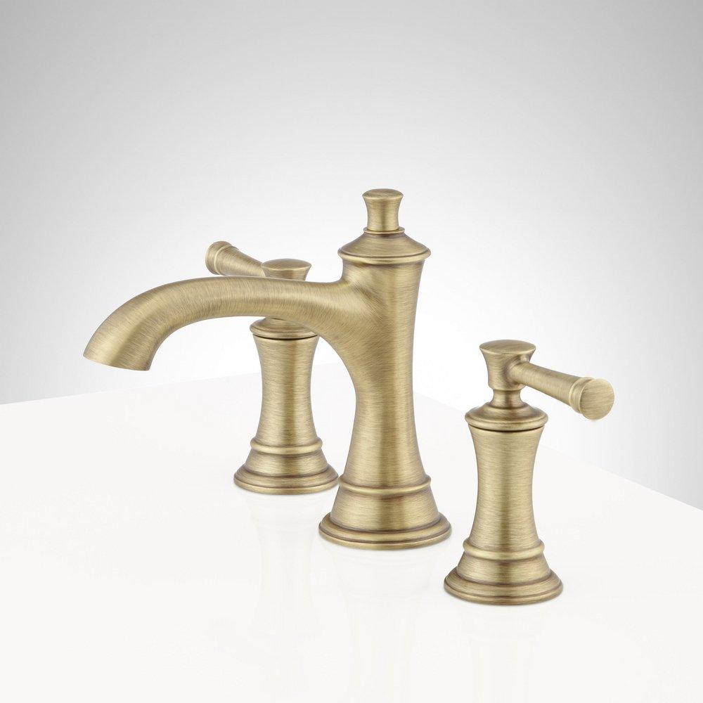 Signature Hardware Aged Brass Two Handle Widespread Bathroom Sink Faucet 