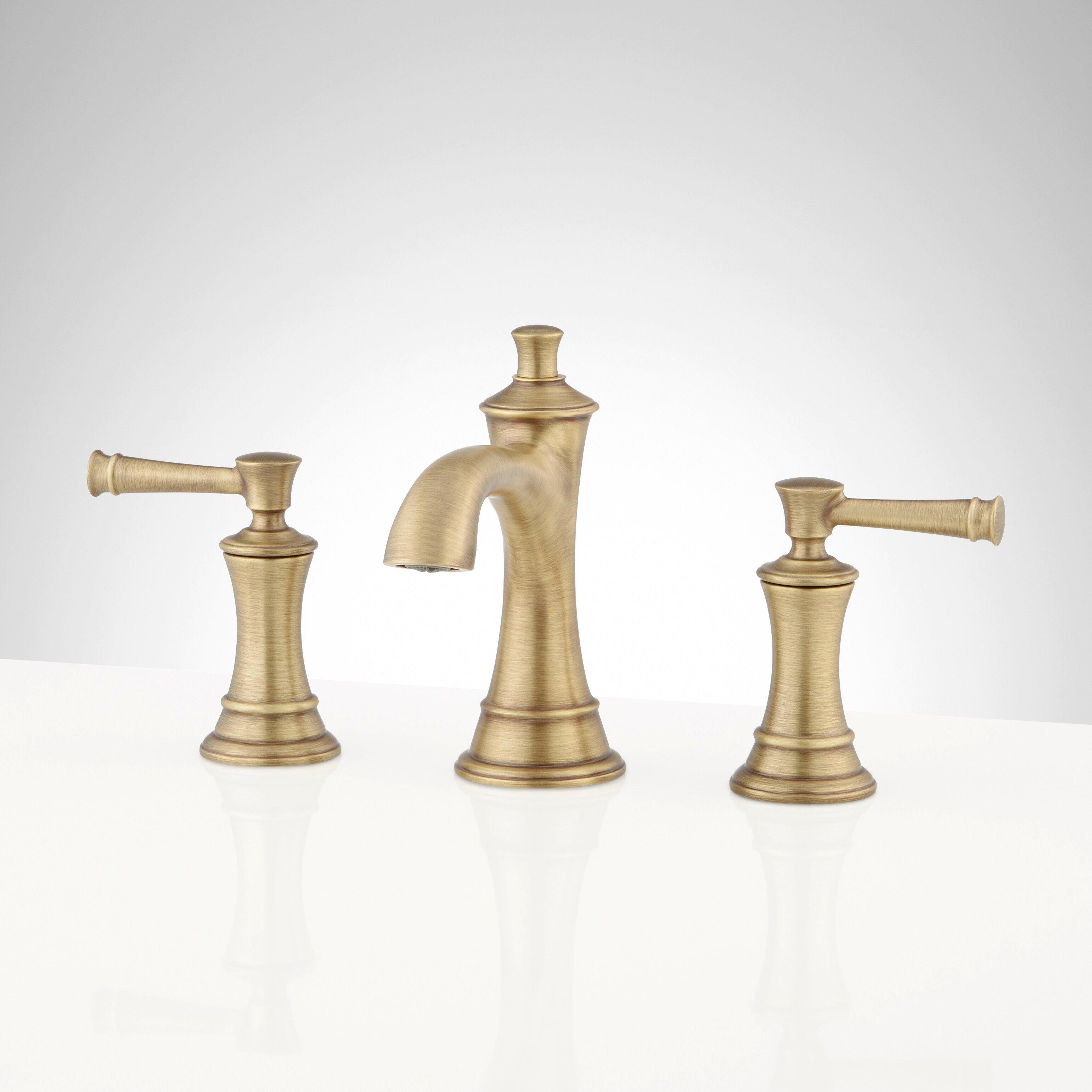 Signature Hardware Aged Brass Two Handle Widespread Bathroom Sink Faucet 