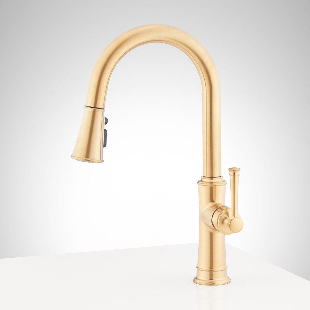 Signature Hardware Brushed Gold Single Handle Pull Down Kitchen Faucet 