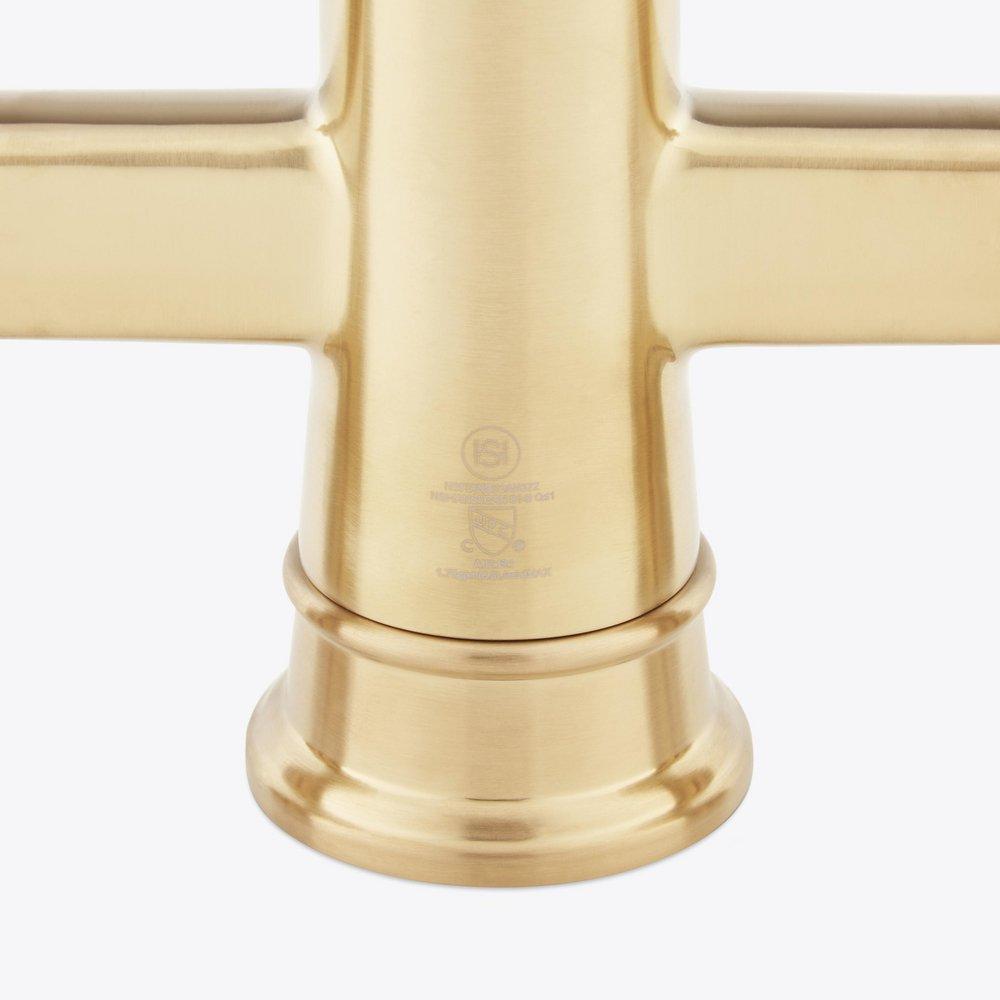 Signature Hardware Brushed Gold Two Handle Pull Down Bridge Kitchen Faucet 