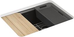 27 in. Undermount Cast Iron Single Bowl Workstation Kitchen Sink in Black Black&trade;