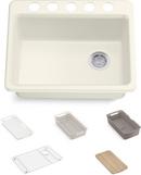 27" Undermount Cast Iron Single Bowl Workstation Kitchen Sink in Biscuit 