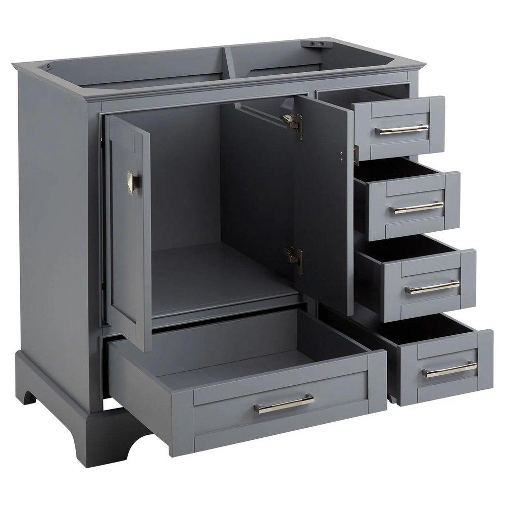 36 QUEN VANITY WITH LEFT OFFSET RECTANGULAR UNDERMOUNT SINK - GRAY - ARCTIC WHITE QUARTZ WIDESPREAD 