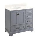 36 QUEN VANITY WITH LEFT OFFSET RECTANGULAR UNDERMOUNT SINK - GRAY - ARCTIC WHITE QUARTZ WIDESPREAD 