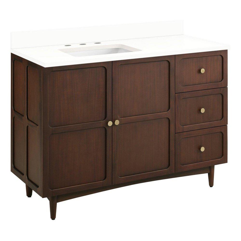 48 DELAVAN VANITY WITH LEFT OFFSET RECTANGLE UNDERMOUNT SINK - COLD BREW - ARCTIC WHITE - 8 