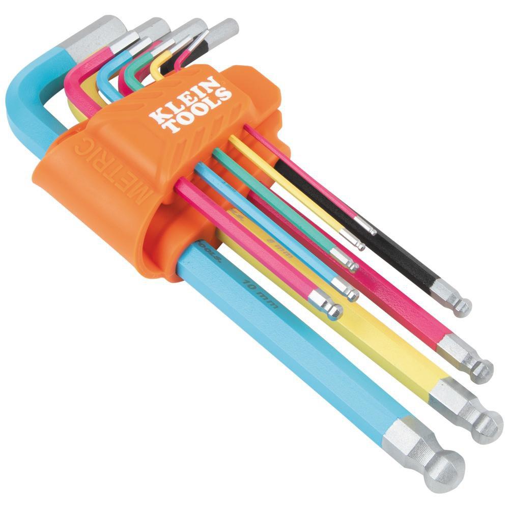 POWDER COATED LONG BALL-END HEX KEY SET METRIC 9-PIECE 