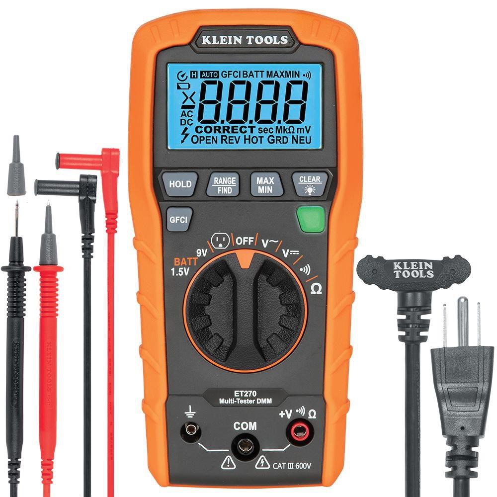 AUTO-RANGING DIGITAL MULTI-TESTER W/ STANDARD/GFCI RECEPTACLE TESTER 
