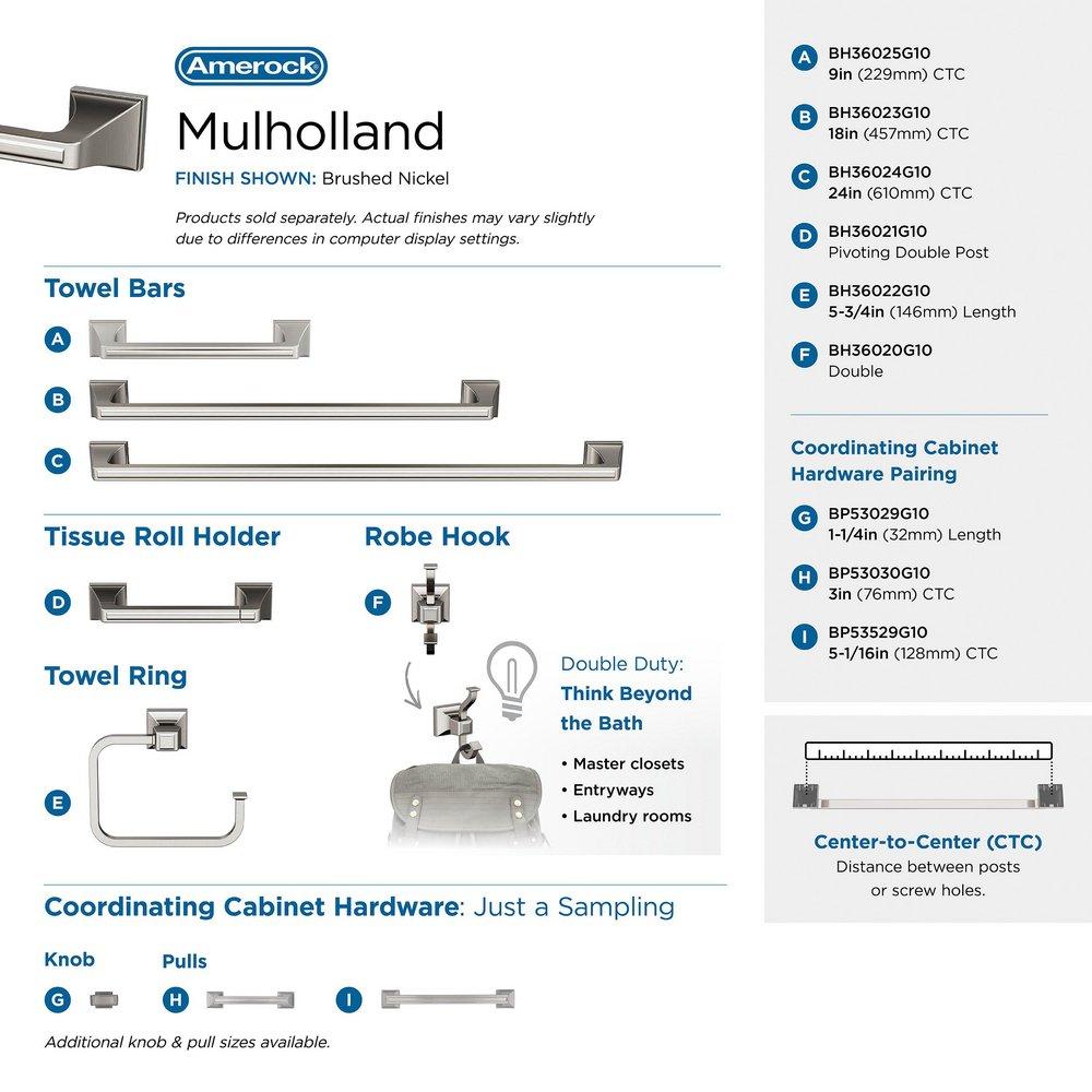 MULHOLLAND BRUSHED NICKEL 8 INCH 203MM TOWEL BAR 