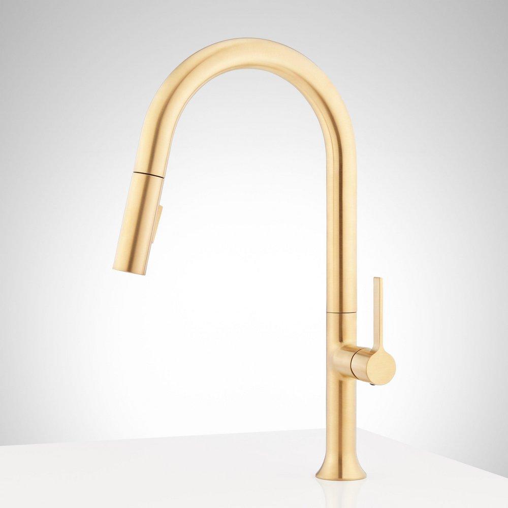 Signature Hardware Brushed Gold Single Handle Pull Down Kitchen Faucet 