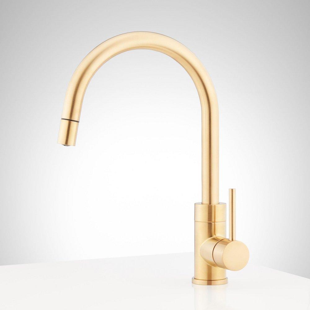 Signature Hardware Brushed Gold Single Handle Pull Down Bar Faucet 